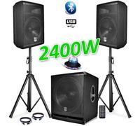 PACK SONO COMPLET BMS1812 USB-Bluetooth 2400W Sub 18"" + 2 Enceintes 12"" + Pieds + Câbles + Tél + ROUNDIAMS