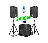 PACK SONO COMPLET BMS1812 USB/Bluetooth 2400W Sub 18" + 2 Enceintes 12" + Pieds + Câbles + Tél + ROUNDIAMS