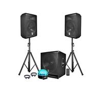 pack sono complet bms1812 usb/bluetooth 2400w sub 18 + 2 enceintes 12 + pieds + câbles + tél + sixmagic