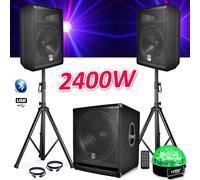 PACK SONO COMPLET BMS1812 USB/Bluetooth 2400W Sub 18" + 2 Enceintes 12" + Pieds + Câbles + Tél + SIXMAGIC