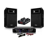 Pack Sono complet DJ-MIX500-BT ampli + enceintes 500W + Table de mixage USB Bluetooth Micro + Câbles