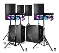 Pack Sono Complet Mariage Fête 4400W, 4 Enceintes, 2 SUBS USB/Bluetooth Cable PC, Prestations Sono DJ PORTIQUES LUMIERES LED