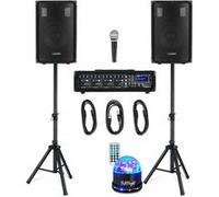 Pack Sono complet McGrey BP-210 - haut-parleurs 10", Supports, Table de mixage Bluetooth USB, Câblages, Microphone, Light LED