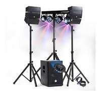 Pack Sono DJ 1000W complet Enceintes +SUB 31cm USB/Bluetooth, Câbles, Portique Eclairage LED, UFO, Bar Salle des fêtes