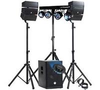 Pack Sono DJ 1000W complet BM SONIC Enceintes +SUB 31cm USB/Bluetooth, Câbles, Portique Eclairage LED, UFO, Bar Salle des fêtes