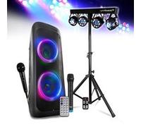 Pack SONO DJ 1000W Lumineuse Lecteur CD Amplifiée/Batterie Bluetooth USB SONO Jeux de lumières PartyBox Soirée Fête BAR