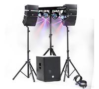 Pack sono DJ 1200W complet BM SONIC BMS15ARRAYBT Enceintes Subwoofer 38cm USB Bluetooth Câbles Éclairage LED Salle des fêtes