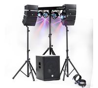 Pack Sono DJ 1200W complet BM SONIC BMS-15-ARRAY-BT Enceintes +SUB 38cm USB/Bluetooth, Câbles, Eclairage LED Bar Salle des fêtes