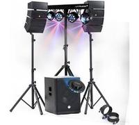 Pack Sono DJ 1200W complet BM SONIC Enceintes +SUB 38cm USB/Bluetooth, Câbles, Portique Eclairage LED, UFO, Bar Salle des fêtes G