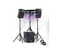 Pack sono DJ 1200W complet BM SONIC Enceintes Subwoofer 38cm USB Bluetooth Câbles Portique LED UFO Bar Salle des fêtes