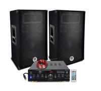 Pack Sono DJ 1200W Enceintes Bass Reflex 3 voies 12" 2x600W - Amplificteur 100W USB MP3 SD BLUETOOTH,PC, ENTRÉES MICROS Câbles