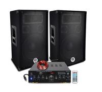 Pack Sono DJ 1200W Enceintes Bass Reflex 3 voies 12" 2x600W - Amplificteur 100W USB MP3 SD BLUETOOTH,PC, ENTRÉES MICROS Câbles