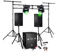 PACK SONO DJ 1512 2200W Enceintes + Subwoofer USB/BLUETOOTH -2 Lyres DMX 12 canaux, Source 1x LED 30W Blanche, 12x RGB LED