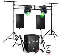 PACK SONO DJ 1512 2200W Enceintes + Subwoofer USB/BLUETOOTH -2 Lyres DMX 12 canaux, Source 1x LED 30W Blanche, 12x RGB LED