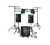 PACK SONO DJ 1512 2200W Enceintes + Subwoofer USB/BLUETOOTH -2 Lyres DMX 12 canaux, Source 1x LED 30W Blanche, 12x RGB LED