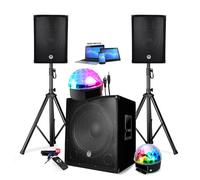 PACK SONO DJ 1800W ENCEINTE + SUBW USB Bluetooth + PIEDS + CABLES et 2 BALLS LED offerts - PA DJ SONO MIX Soirée disco mobile