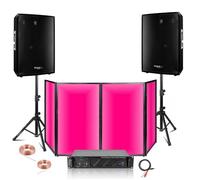 PACK SONO DJ 2 ENCEINTES 1400W TOTALE + AMPLI 1600W + 2 PIEDS ENCEINTES + 1 FAÇADE DJ DE 2M80 - PA DJ SONO MIX idéal soirée