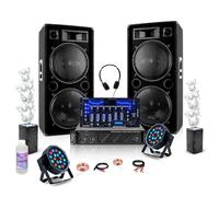 Pack Sono DJ 2 Enceintes 2x1500W Ibiza STAR212 - Ampli AMP1000-MKII 2x800W - Table de Mixage DJM102-BT - 2 PAR - 2 Machines Bulles
