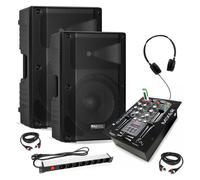 Pack Sono DJ 2 Enceintes Actives Ibiza 500W XTK12A-MKII TWS - Table de Mixage USB Bluetooth - Casque - Câbles