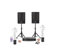 Pack Sono DJ 2 Enceintes DISCO12B 2x600W - Pied Support - Ampli Ventilé 2x480W - 2 Machines Bulles LED BUBBLE-DREAM - Câbles