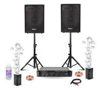 Pack Sono DJ 2 Enceintes Ibiza DISCO12B 2x600W - Pied Support - Ampli Ventilé 2x480W - 2 Machines Bulles LED BUBBLE-DREAM - Câbles