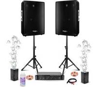 Pack Sono DJ 2 Enceintes Ibiza DISCO15B 2x700W - Pied Support - Ampli Ventilé 2x800W AMP1000-MKII - 2 Machines Bulles BUBBLE-DREAM Noir