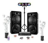 Pack Sono DJ 2 Enceintes Ibiza STAR212 2x1500W - Ampli 2x800W AMP1000-MKII - 2 Machines à Bulles - Portique Lumières PAR LEDRGB