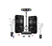 Pack Sono DJ 2 Enceintes STAR212 2x1500W - Ampli 2x800W AMP1000-MKII - 2 Machines à Bulles - Portique Lumières PAR LEDRGB