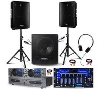 Pack Sono DJ 2000W Gemini CDX-2250I USB - Table Ibiza DJM102-BT USB - Caisson Actif SUB15A 800W - 2 Enceintes DISCO12B 600W - Pieds