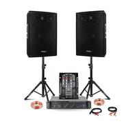Pack Sono DJ 2160W Total- Ampli AMP600-MKII 2x480W + 2 Enceintes DISCO12B 600W + Table DJM150USB-BT Bluetooth USB + Pieds + Câbles