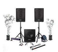 Pack Sono DJ 2200W Ibiza - Caisson de basse 800W SUB15A - 2 Enceintes DISCO15B 700W - 2 Machines à bulles - 2 jeux de lumière