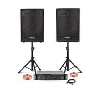 Pack Sono DJ 2600W Total - Ampli AMP800-MKII 2x600W + 2 Enceintes DISCO15B 700W 15"" + SS01B-MINI + Câbles - Dj Anniversaire Mariage