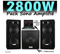 Pack sono dj 2800w cube 1512 avec caisson amplifiée + encentes + cables hp et pc led pa dj led light sound Noir