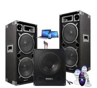 PACK SONO DJ 2800W CUBE 1512 avec caisson - Enceintes + Câbles + Jeux de lumières LED