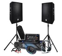 Pack Sono DJ 3200W TOTAL complet Ampli Enceintes, Table de Mixage, Pieds, Casque Câbles Micro, LED, Soirée Bar Salle des fêtes