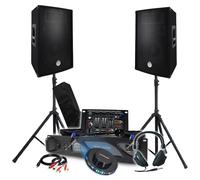 Pack Sono DJ 3200W Total Complet Ampli Enceintes, Table de Mixage, Pieds, Casque Câbles Micro, LED, Soirée Bar Salle des fêtes