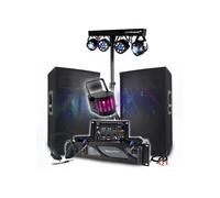 PACK SONO DJ 3400W Ampli 2000W, Paire d'Enceintes Passives 2x700W, Table de Mixage, Portique 8 Lumières LED, Casque Micro Câbles