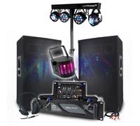 PACK SONO DJ 3400W Ampli 2000W, Paire d'Enceintes Passives 2x700W, Table de Mixage, Portique 8 Lumières LED, Casque Micro Câbles