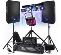PACK SONO DJ 3400W Amplificateur 2000W, Enceintes 15" avec Pieds, Table de Mixage, Euphoria Portique + 48 effets lumières LED