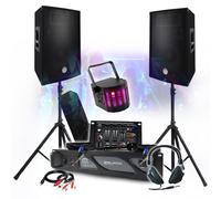 PACK SONO DJ 3400W Amplificateur 2000W, Paire d'Enceintes 2x700W, Table de Mixage, Pieds, Casque DJ, Câbles, Micro Eclairage LED