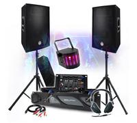 PACK SONO DJ 3400W Amplificateur 2000W, Paire d'Enceintes 2x700W, Table de Mixage, Pieds, Casque DJ, Câbles, Micro Eclairage LED
