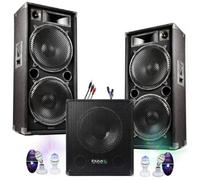 PACK SONO DJ 4300W CUBE 1512 avec CAISSON + ENCENTES + CABLES HP et PC + JEUX DE LUMIÈRE STROBO LED PA DJ LED LIGHT SOUND