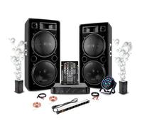 Pack Sono DJ 4600W Ibiza Ampli 2x800W AMP1000-MKII - 2 Enceintes 1500W PMPO - Table de Mixage Bluetooth - 2 Machines à bulles