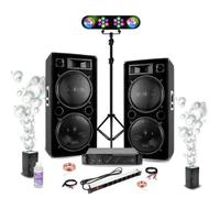 Pack Sono DJ 4600W Ibiza - Ampli AMP1000-MKII 2x800W - 2 Enceintes STAR212 1500W PMPO - 2 machines à bulles - Pied Lumière
