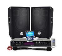 PACK SONO DJ 600W + AMPLI Evidence Acoustics Hifi Stéréo avec Bluetooth USB Carte SD, Radio FM, 2 microphones Karaoké