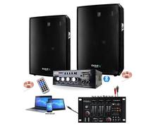 PACK SONO DJ 600W + AMPLI USB BLUETOOTH + 2 ENCEINTES 300W + TABLE DE MIXAGE USB + DIVERS CÂBLES PA DJ SONO MIX SOIREE MASION BAR