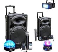 Pack Sono DJ Actif Amplifié sur Batterie 1400W IBIZA SOUND Port-12VHF Mariage Karaoké Anniversaire, Soirée, 3 Jeux de lumières