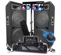 Pack Sono DJ Ampli 4000W, 2 MEGA ENCEINTES 4x38cm de 2x2000W, Table de Mixage Bluetooth, Portiques 8 Lumières LED, CLUB BAR