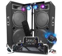Pack Sono DJ Ampli 4000W, Mega Enceintes 4x38cm de 2x2000W, Table de Mixage Bluetooth, ECLAIRAGE 8 Lumières LED, Club Bar Fetes