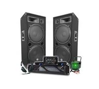 Pack Sono DJ BM SONIC Ampli 4000W, Paire d'Enceintes LSC215 2x2000W, Table de Mixage, Jeu de lumière, Casque DJ, Câbles, Micro